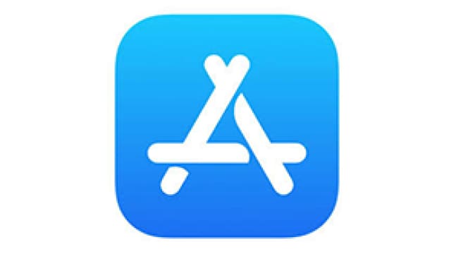 Blue square app icon with a white stylized "A" symbol in the center.